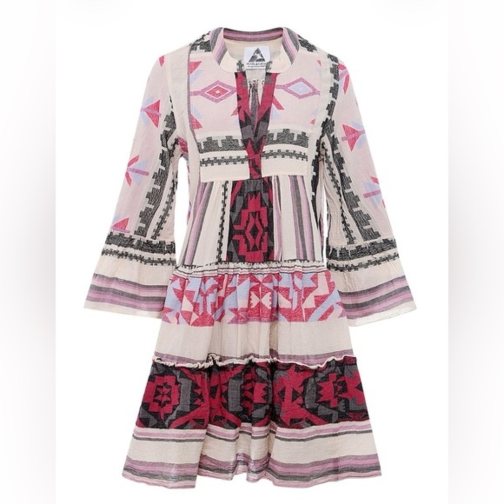 Pearl & Caviar Delos Midi Dress Boho Cotton Tassel Tie Pink Size M/L